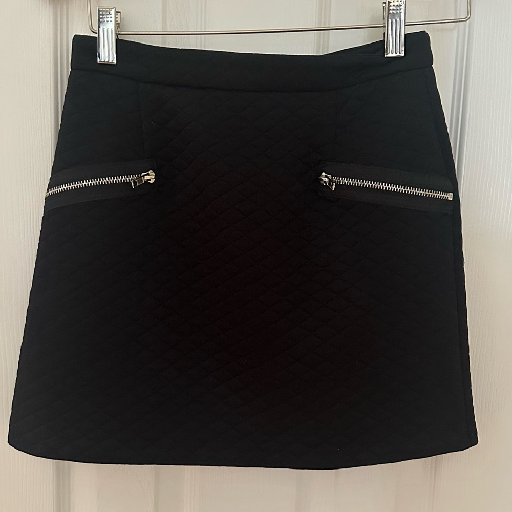 BAR III, Black Quilted Mini Skirt with Zipper Details, Size Small